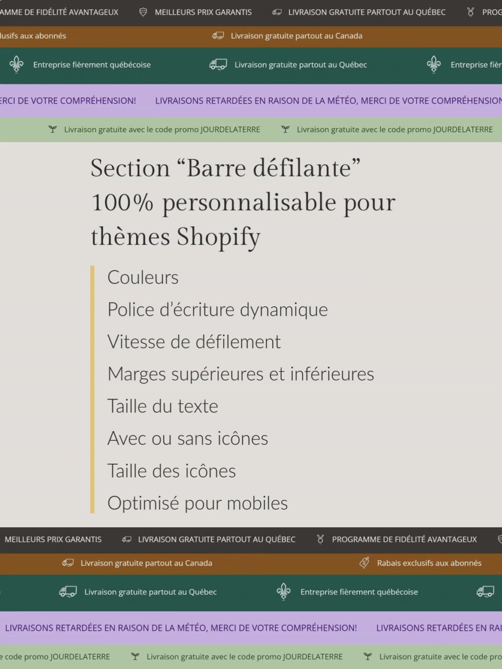 Barre défilante pour thèmes Shopify